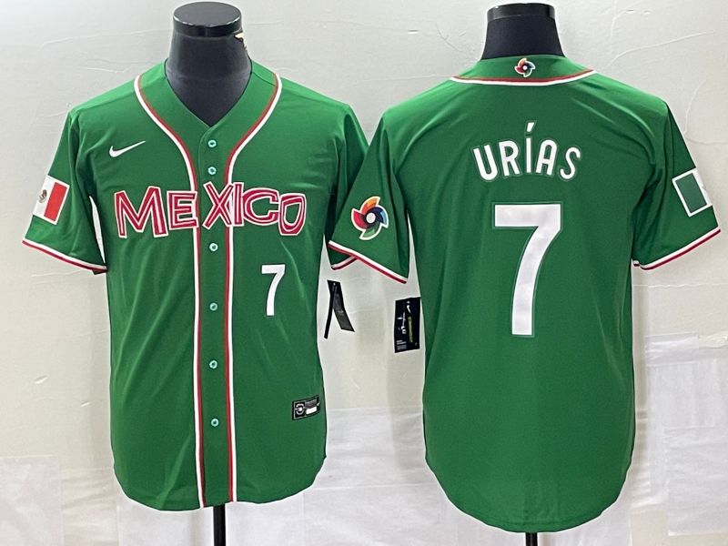 Men 2023 World Cub Mexico 7 Urias Green white Nike MLB Jersey8